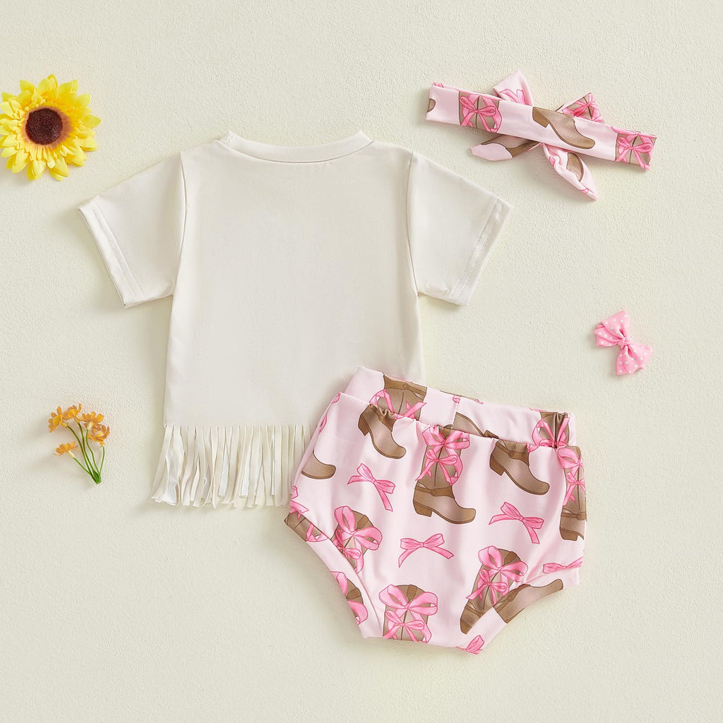 Cowgirl Up T-Shirt Tassel Top and Shorts with Headband