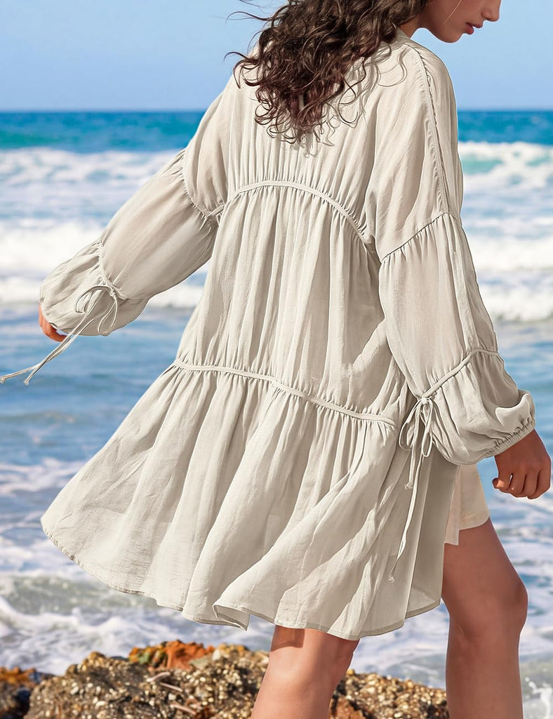 Romantic Linen Kimono Tie Front Duster with Pockets
