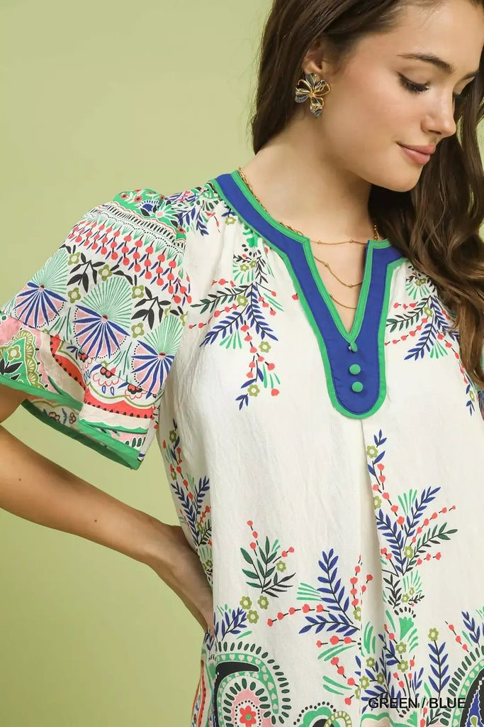 Paisley Flutter Sleeve Dress by Umgee