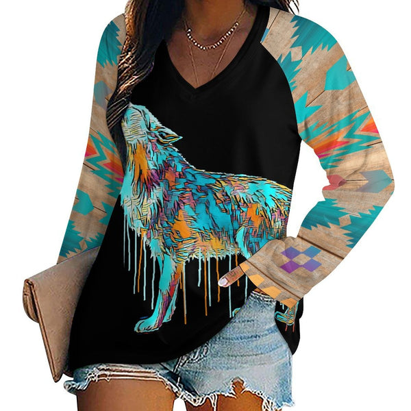 Western Native Wolf Long Sleeve Tee by Baha Ranch