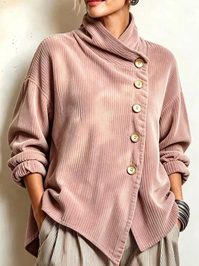 LaLa Asymmetric Button-Down Corduroy Jacket