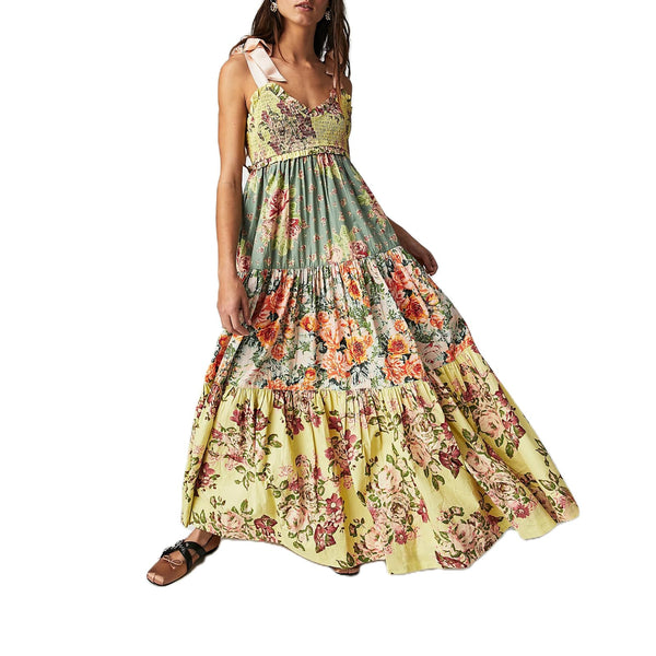 Now or Never Boho Flowy Floral Sundress with Tie Shoulder