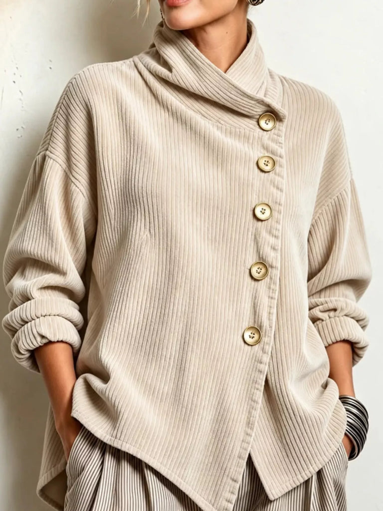 LaLa Asymmetric Button-Down Corduroy Jacket