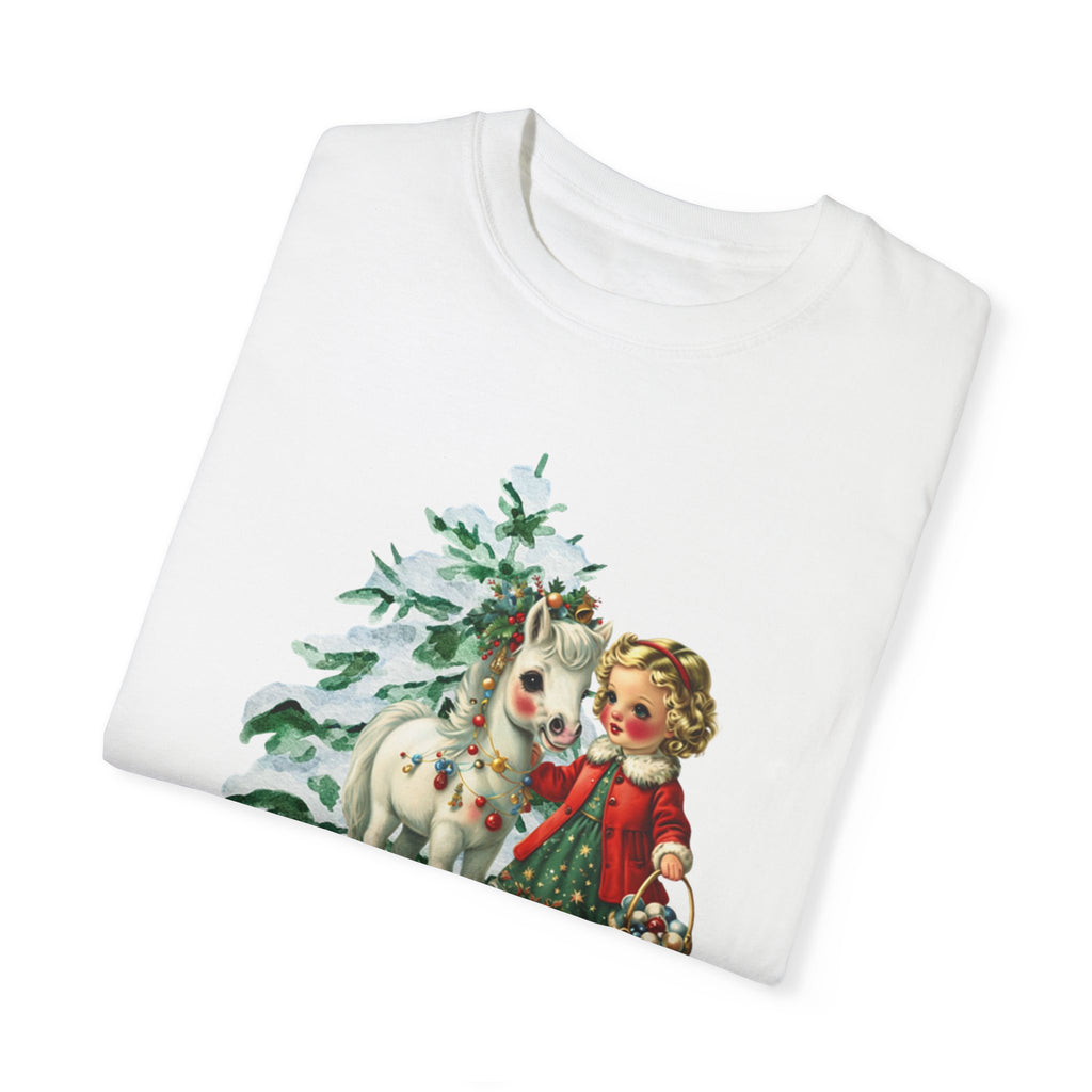 Retro 1950s Vintage Christmas Girl and Pony Horse Shirt