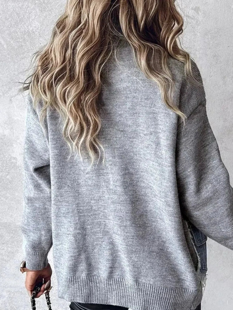 All You Need Is Denim Raw Hem Pocket Patchwork Cardigan