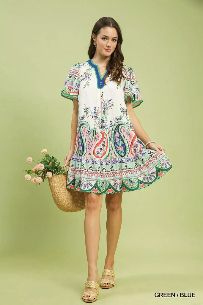 Paisley Flutter Sleeve Dress by Umgee