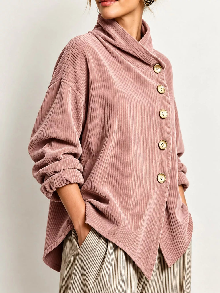 LaLa Asymmetric Button-Down Corduroy Jacket