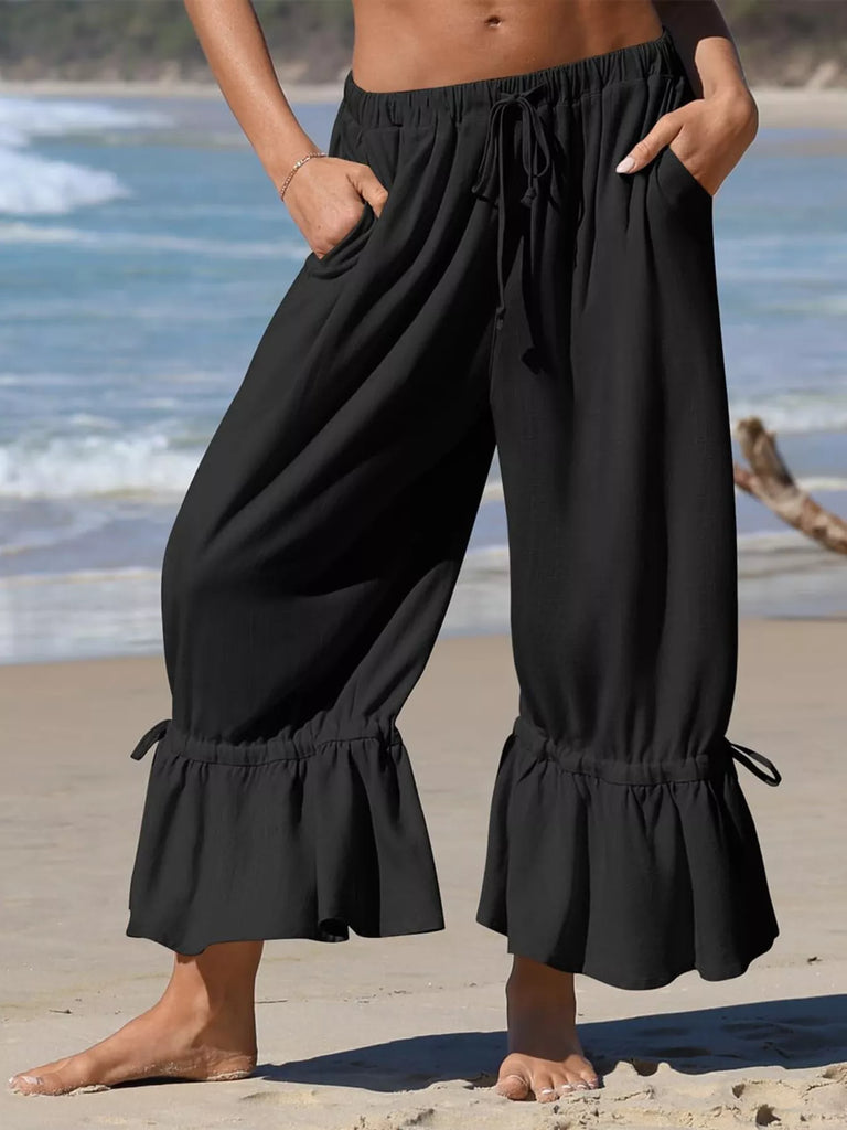 Barnyard Whispers Wide Leg Pants with Ruffle Hem