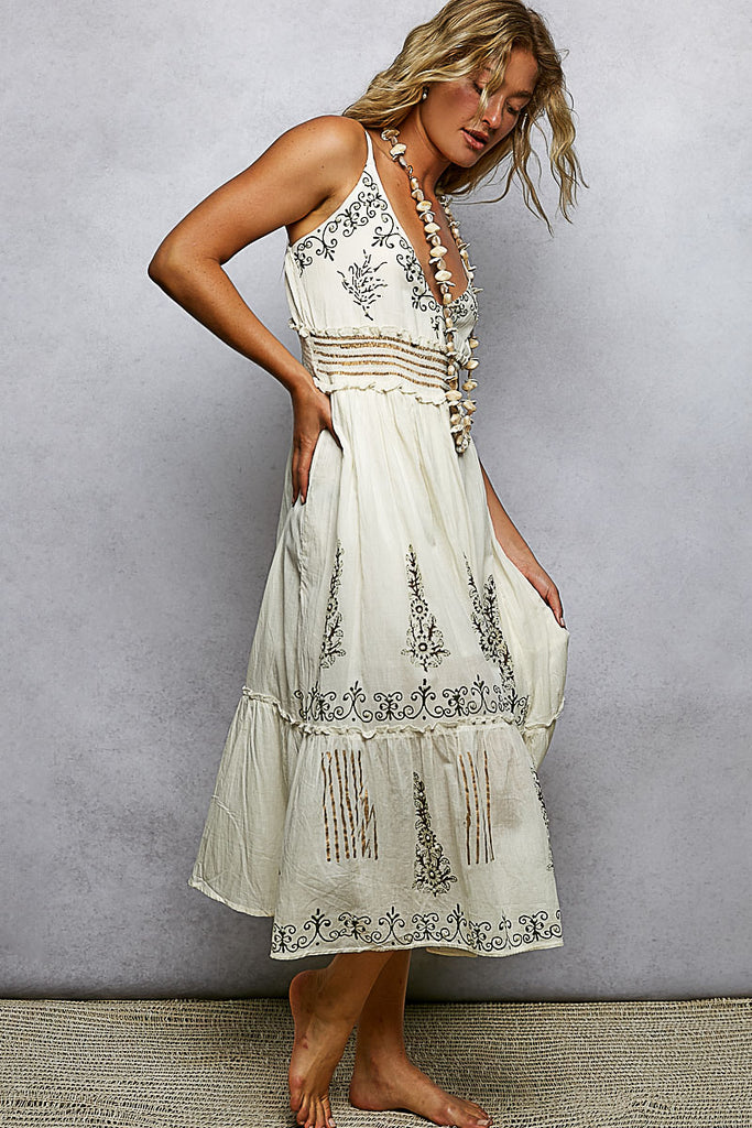 Smocked Waistband Floral Midi Cami Dress by POL