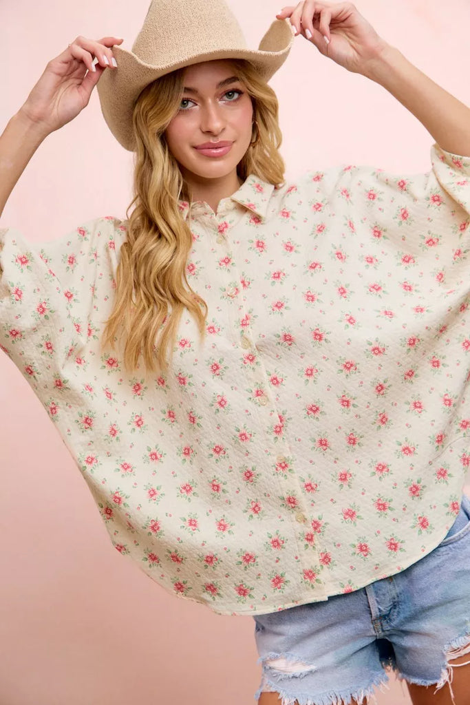 Floral Print Dolman Blouse Top by BiBi