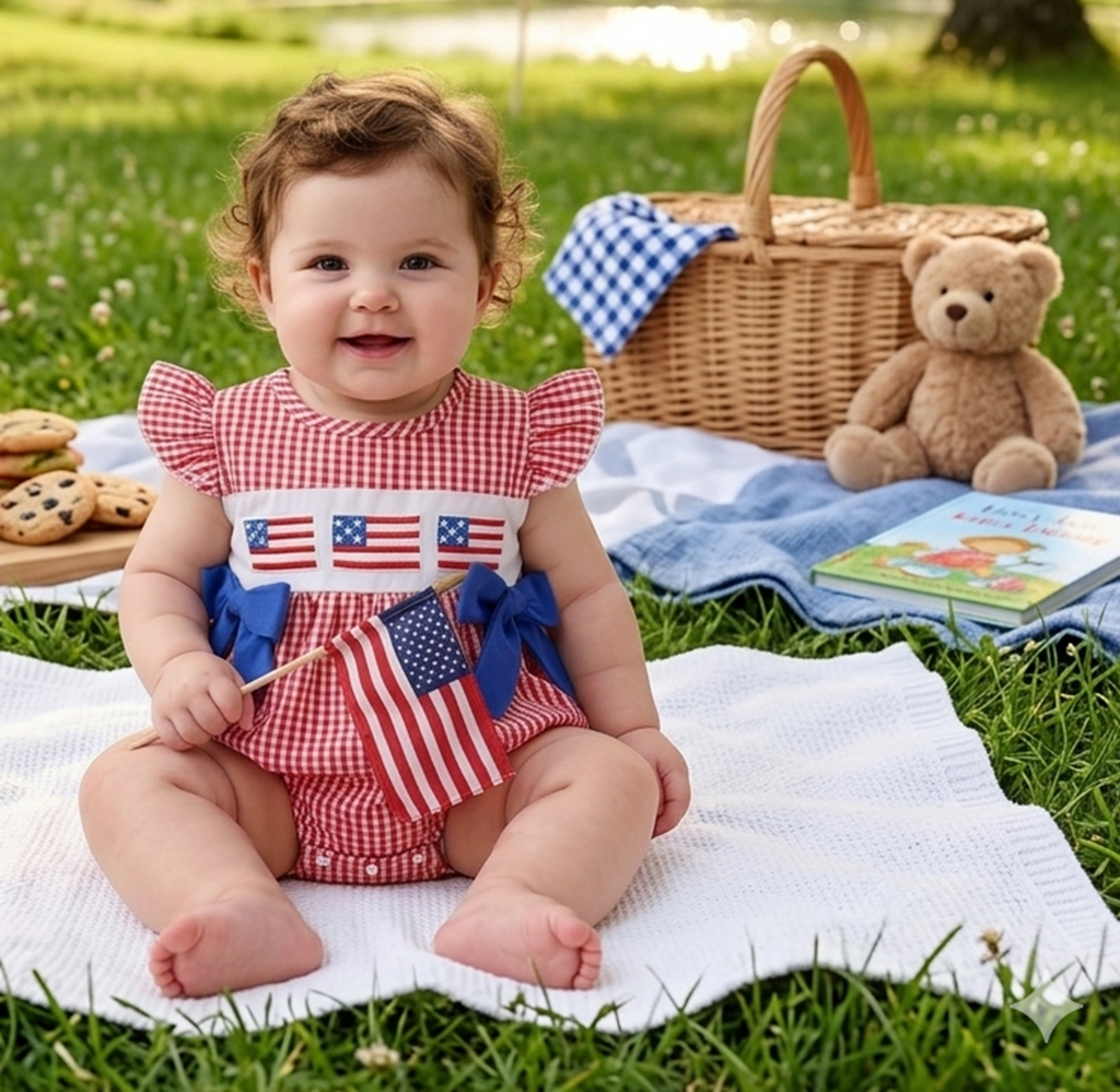 First 4th of July Baby Bubble Romper