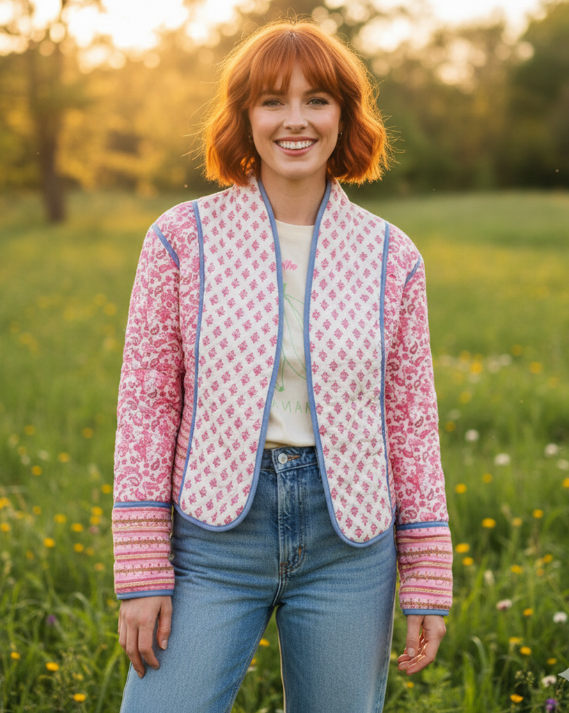 Boho Charm Reversable Pink Patched Quilted Jacket
