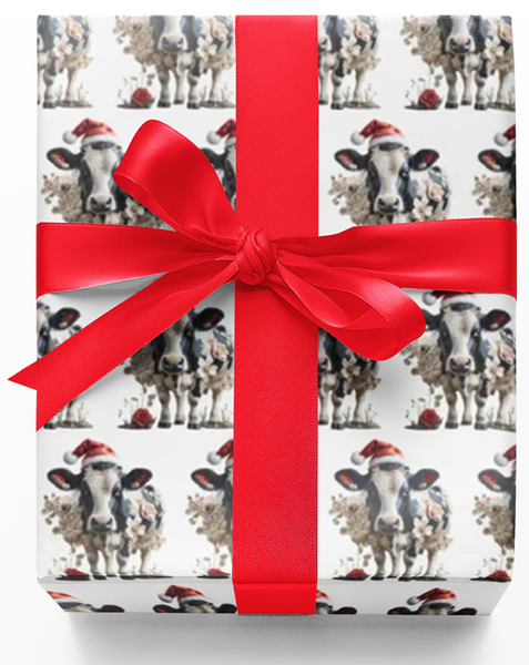 Santa Holiday Cow Wrapping Paper, Christmas Wrapping Paper, Country Design
