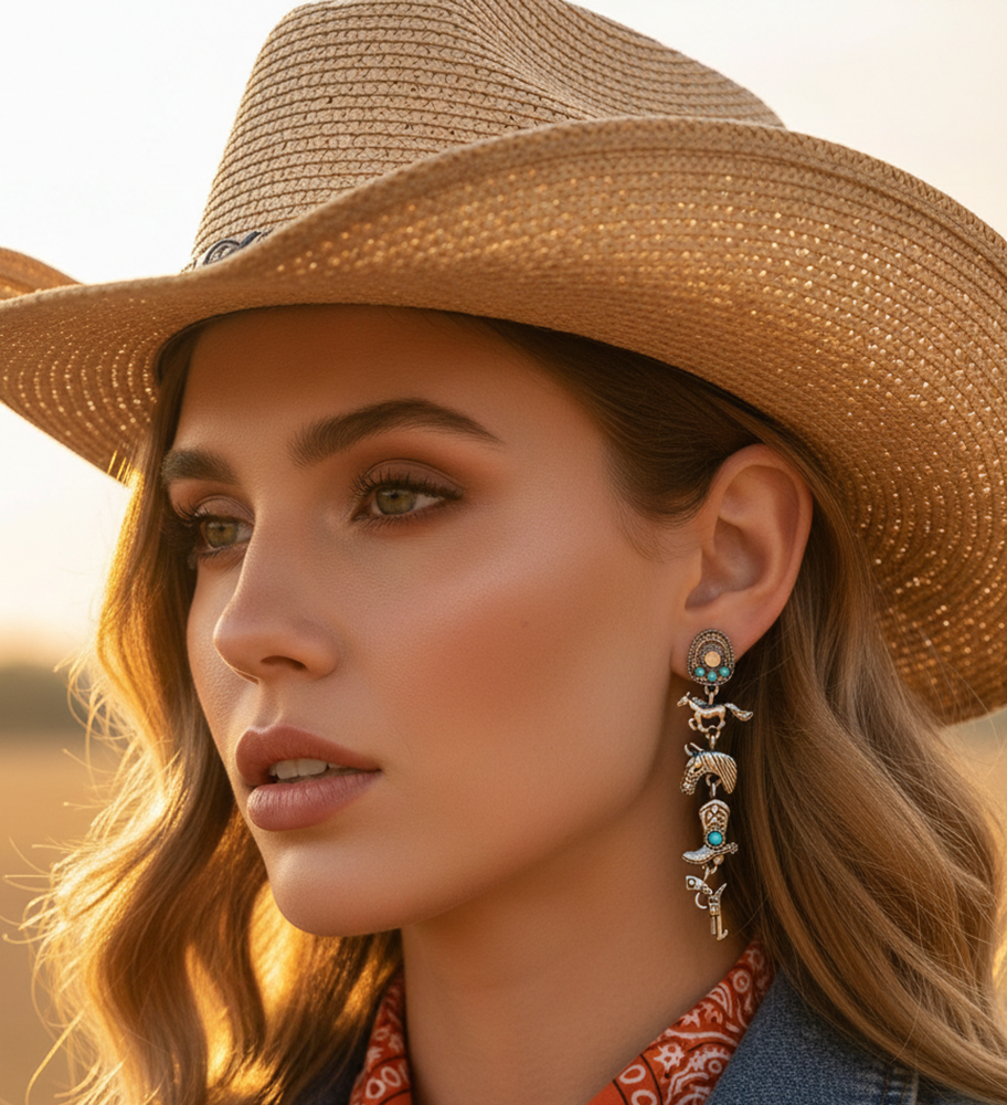 Western Cowgirl Boot Horse Turquoise Earrings