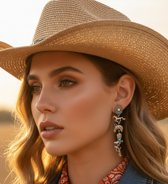 Western Cowgirl Boot Horse Turquoise Earrings