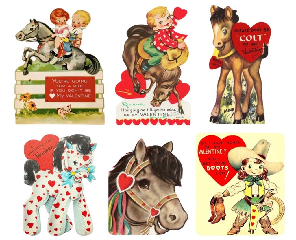 Vintage Horse Equestrian Western 50s Valentines Day Digital Download
