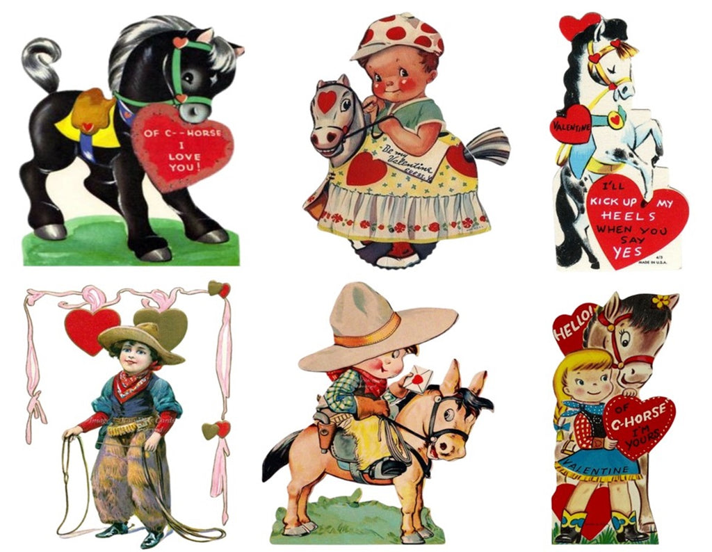 Vintage Horse Equestrian Western 50s Valentines Day Digital Download