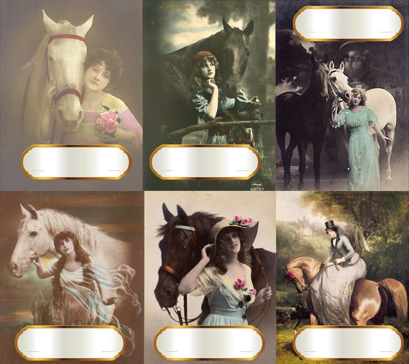 Vintage Women Horse Equestrian Digital Gift Tags