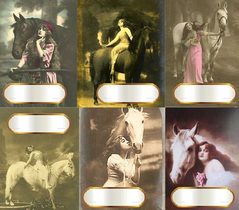 Vintage Women Horse Equestrian Digital Gift Tags