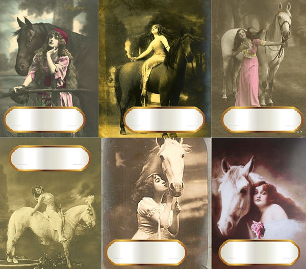 Vintage Women Horse Equestrian Digital Gift Tags
