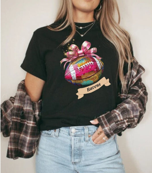 Personalized Football Team Disco Coquette Ribbon Shirt