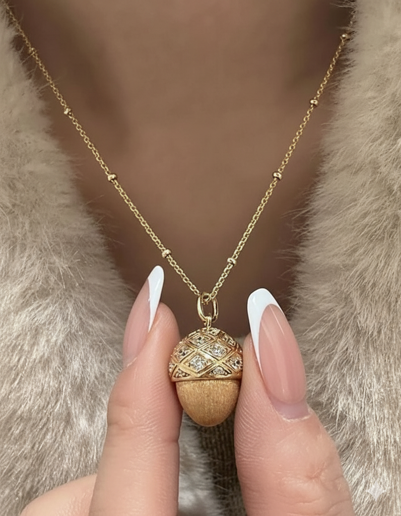 Gold Tone Petite Feminine Acorn Necklace