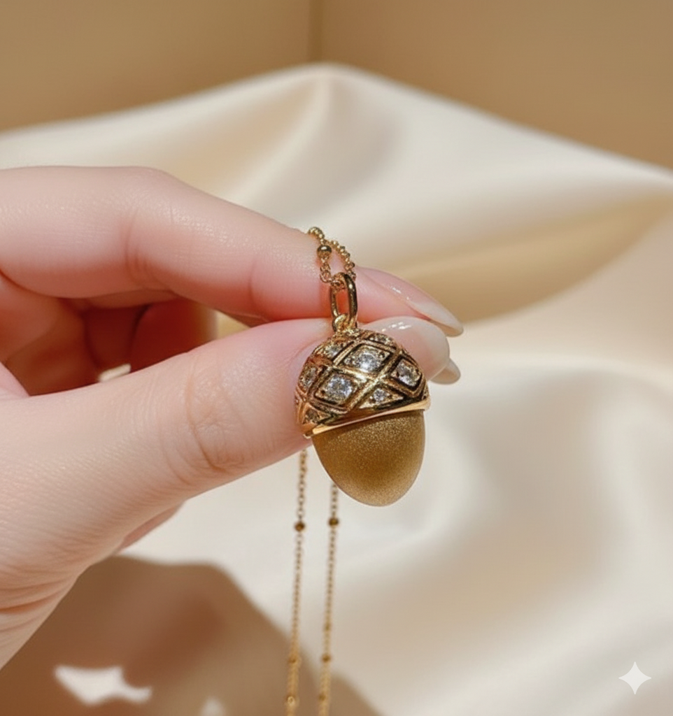 Gold Tone Petite Feminine Acorn Necklace