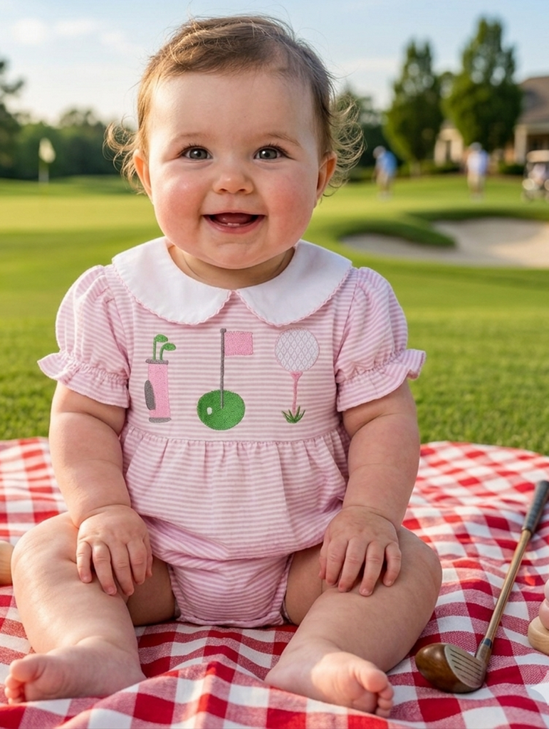 Oh So Precious Baby Girl Golf Outfit Hole In One Onesie Bubble Romper