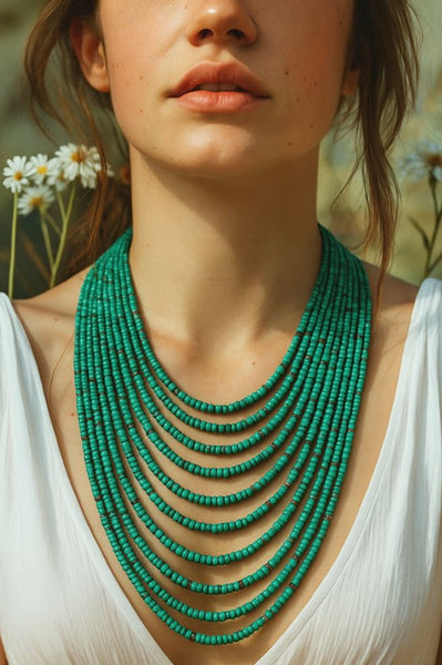Multi-Layer Turquoise and Gold Bead Necklace [SH]