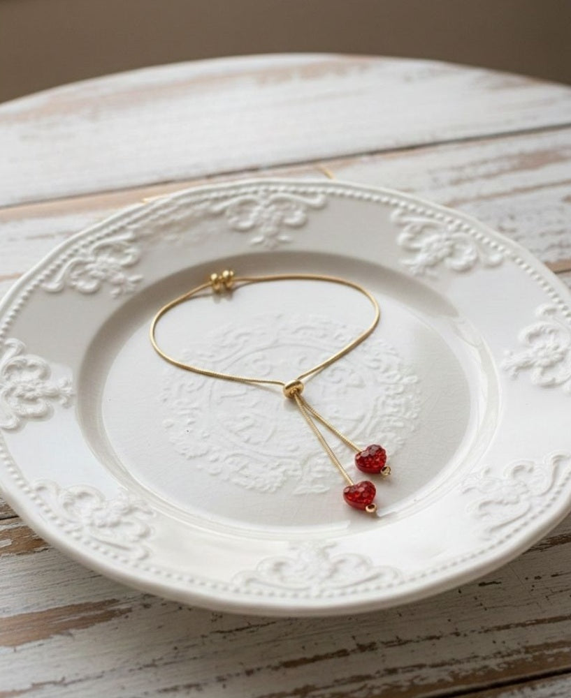 Dainty Adjustable Red Heart Lariat Necklace