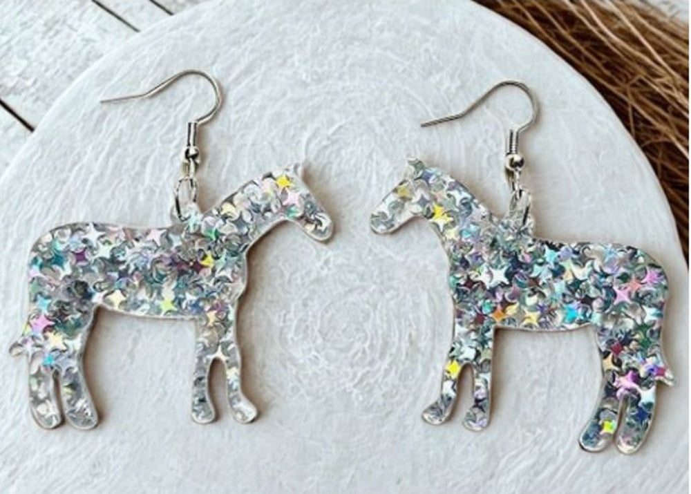 Cowgirl Horse Sparkly Bling Earrings
