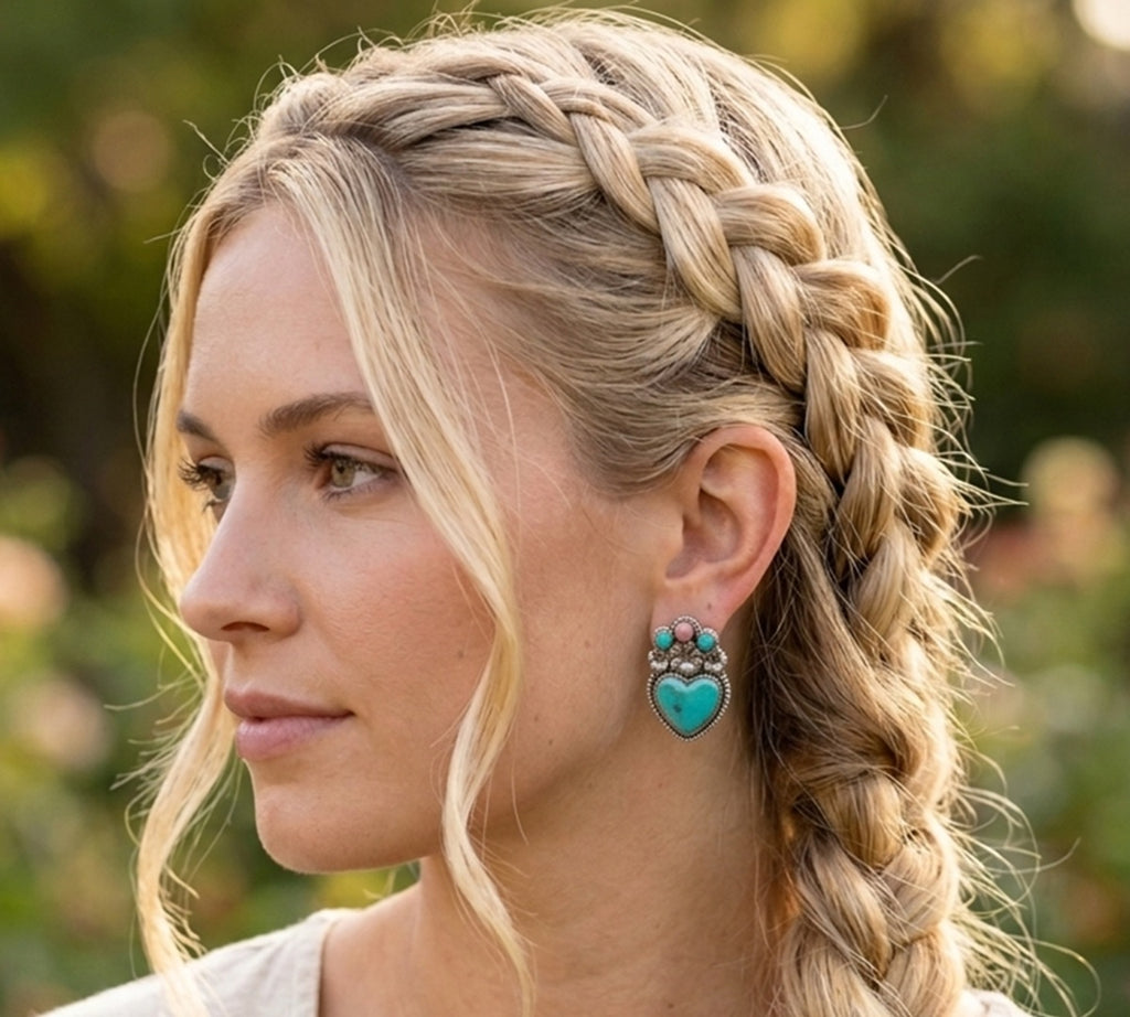 Southwestern Dainty Turquoise Heart Cluster Earrings