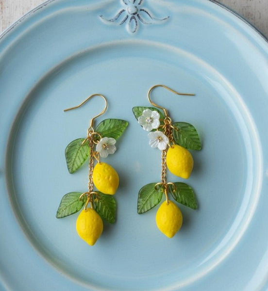 Lemon Fruit Dangly Earrings