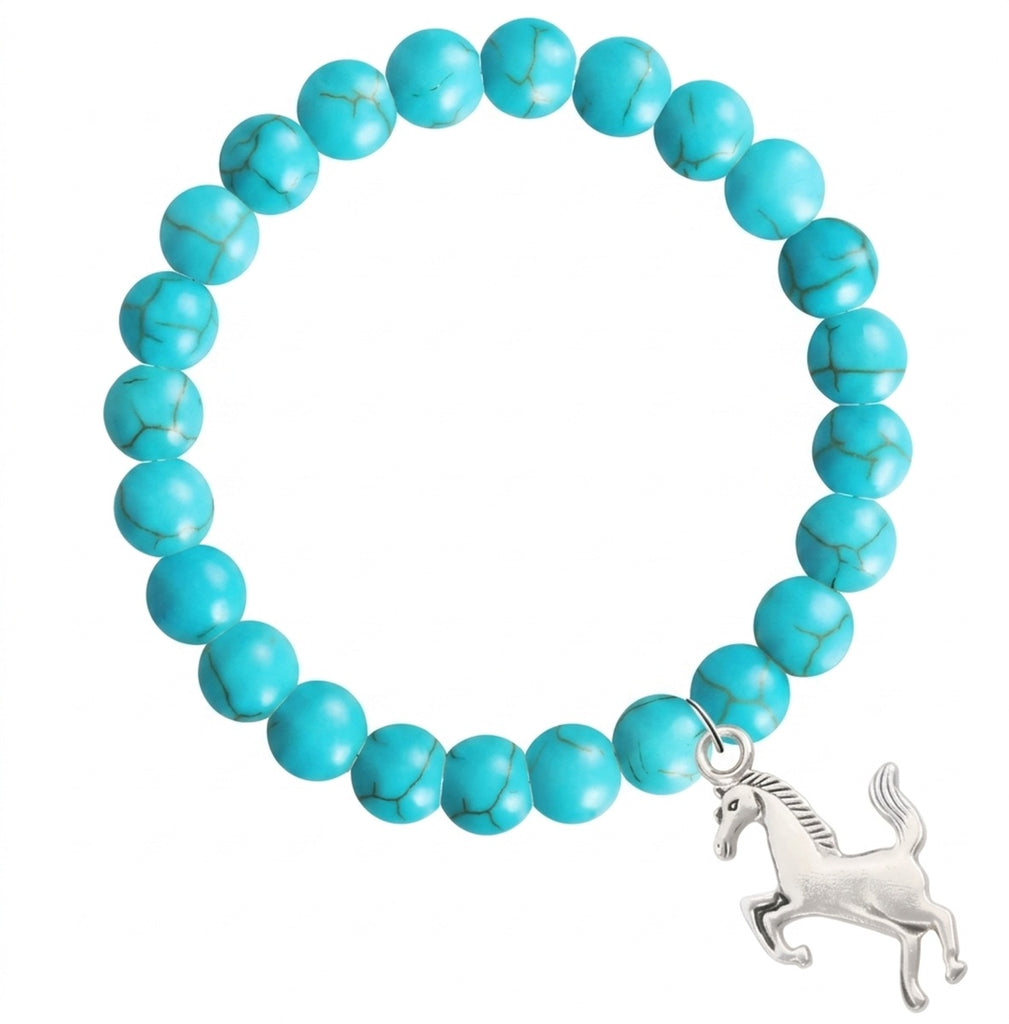 Adjustable Lucky Horse Girl Turquoise Charm Bracelet with Message