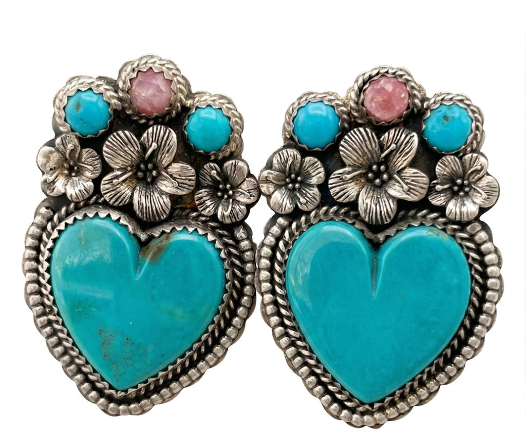 Southwestern Dainty Turquoise Heart Cluster Earrings