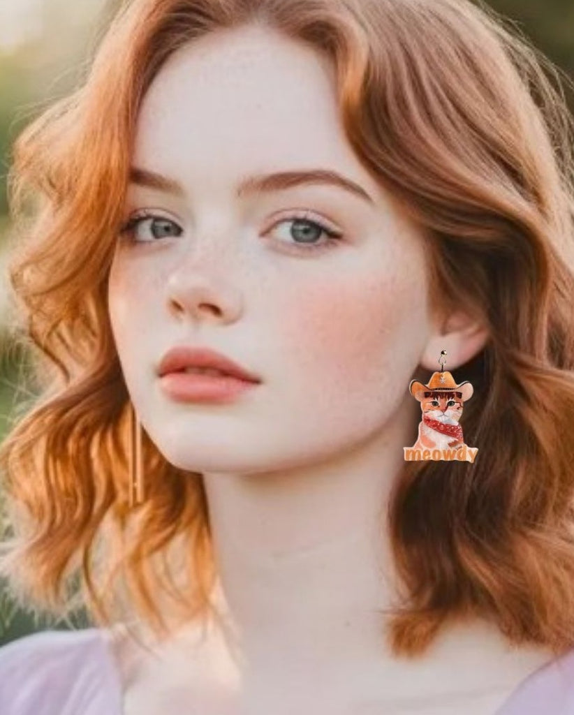 Western Cowgirl Cowboy Meowdy Cat Earrings