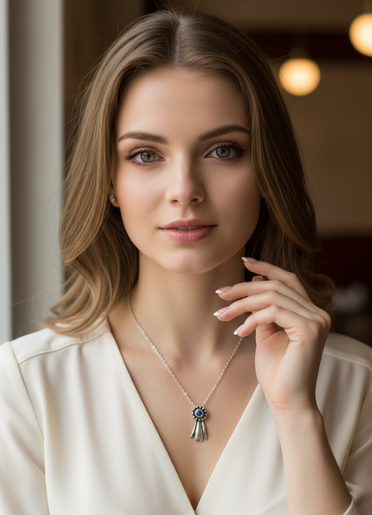 Petite Blue Horse Show Ribbon Necklace in Silver