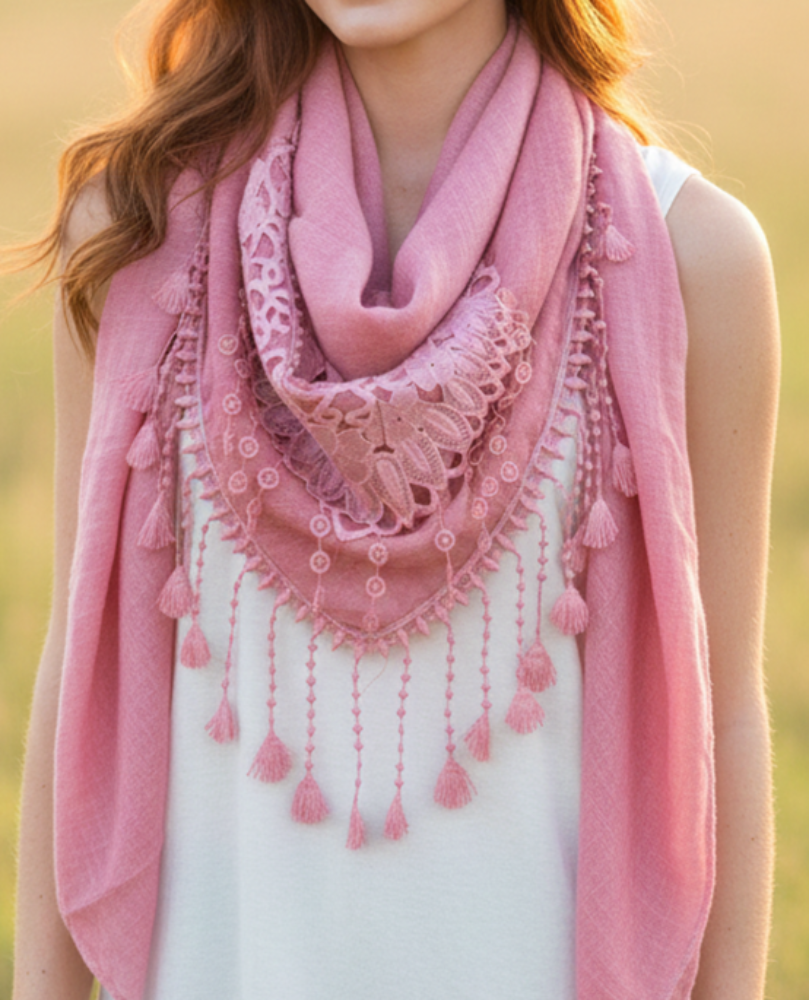 Sugar and Spice Fringe Laced Shawl Scarf