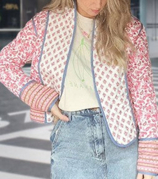 Boho Charm Reversable Pink Patched Quilted Jacket