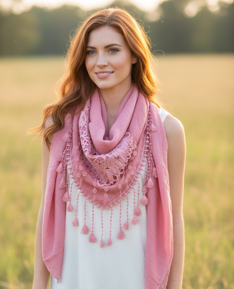 Sugar and Spice Fringe Laced Shawl Scarf