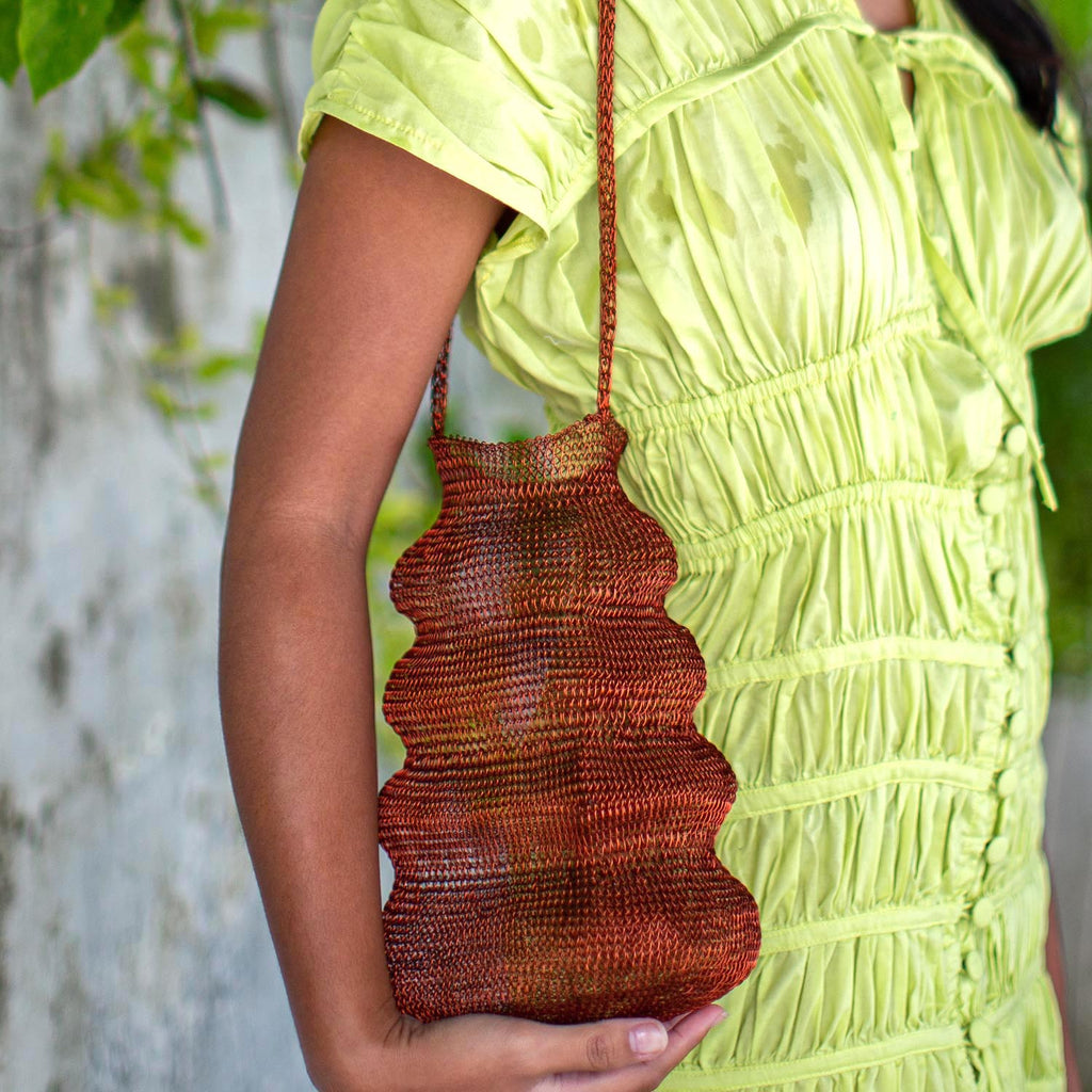 The Shell Bali Handwoven Wire Bag In Copper