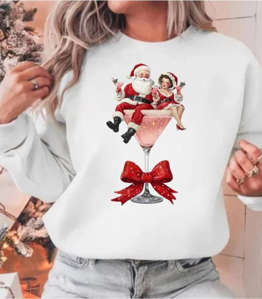 Santa and Mrs. Claus Christmas Martini Drink Sweatshirt