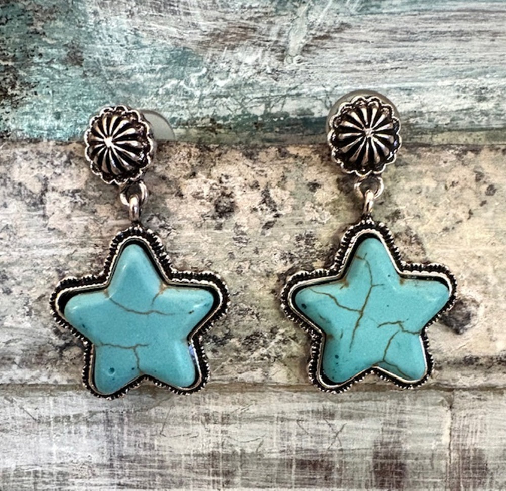 Turquoise Stone Star Earrings