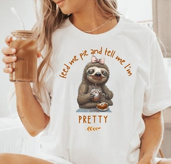 Funny Thanksgiving Feed Me Pie And Tell Me I'm Pretty Women's T-Shirt