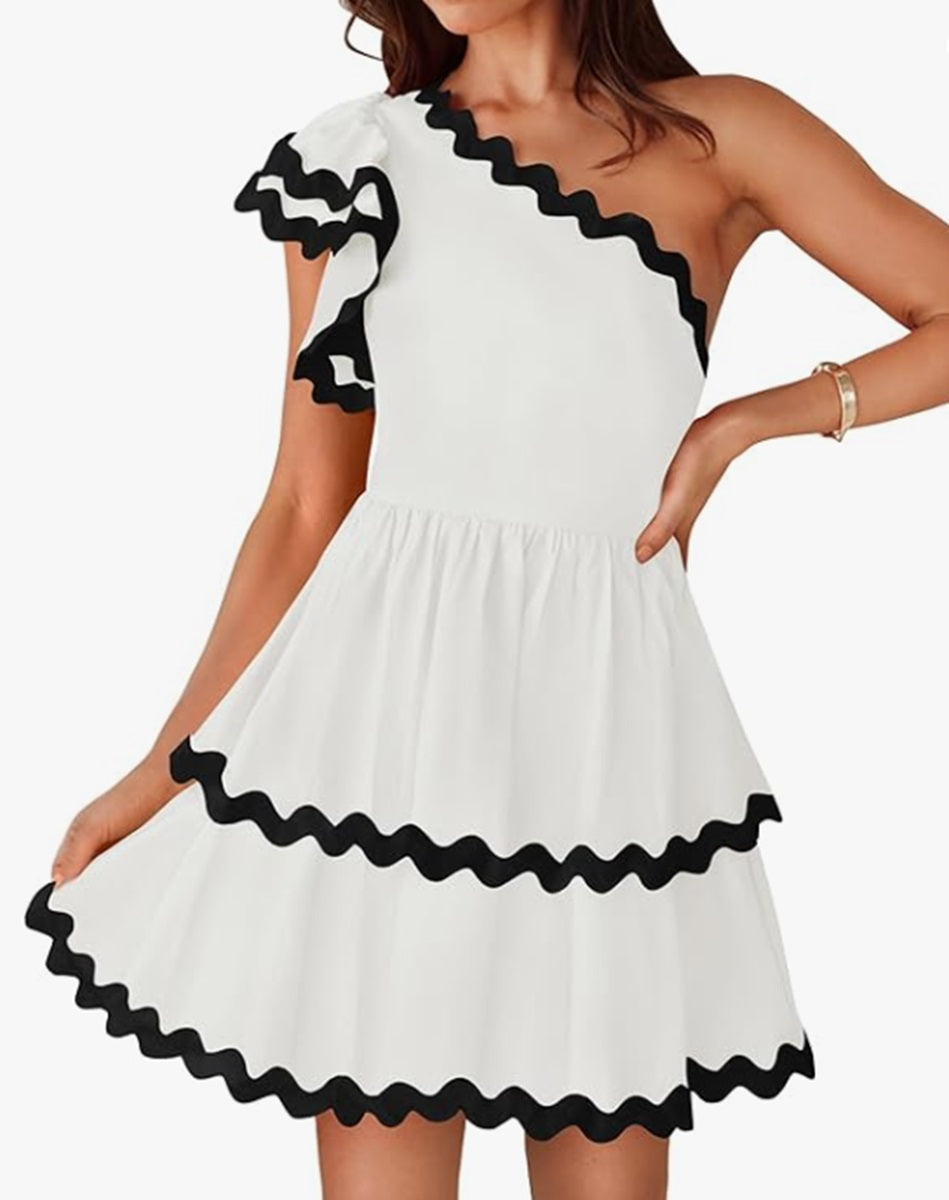Santa Cruz Rick Rack One Shoulder Ruffle Dress Santa Cruz Rick Rack One Shoulder Ruffle Dress