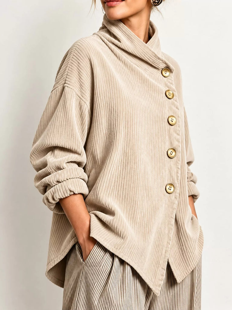 LaLa Asymmetric Button-Down Corduroy Jacket
