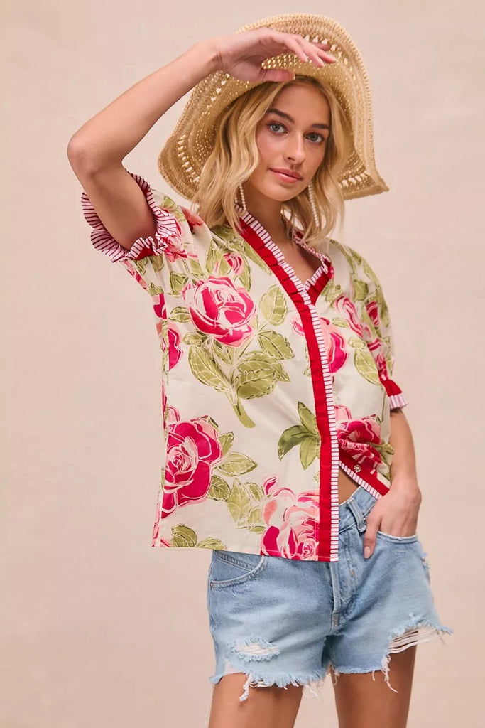 Floral Print Ruffled Blouse by BiBi