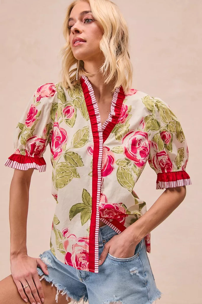 Floral Print Ruffled Blouse by BiBi
