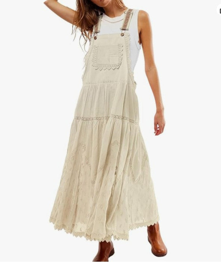 The Meadow Bib Lace Embroidered Maxi Dress