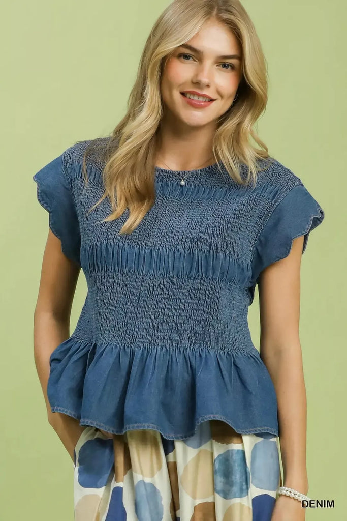 Smocked Peplum Top by Umgee